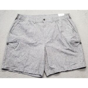 St. John's Bay Cargo Shorts Mens 44 Gray Linen Solid 9" Inseam Elastic Waistband